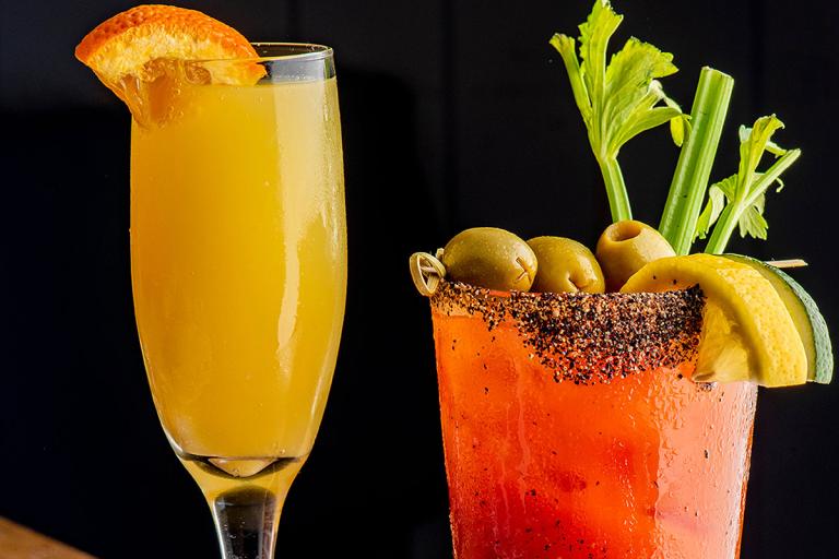 Mimosa and Bloody Mary with garnish